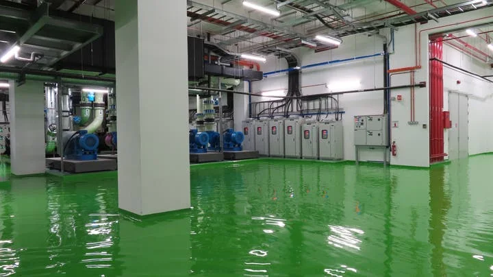 Commercial plant room flooded from mechanical chiller failure in Dallas